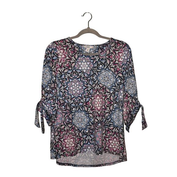 CROFT & BARROW NEW $36 Multi-Color Floral Grommet Sleeve Top PM - Picture 1 of 4